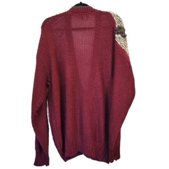Vintage Sears 80's Hand Knit Chunky Knit Oversized Cardigan Sweater Red Gray - Picture 2 of 7